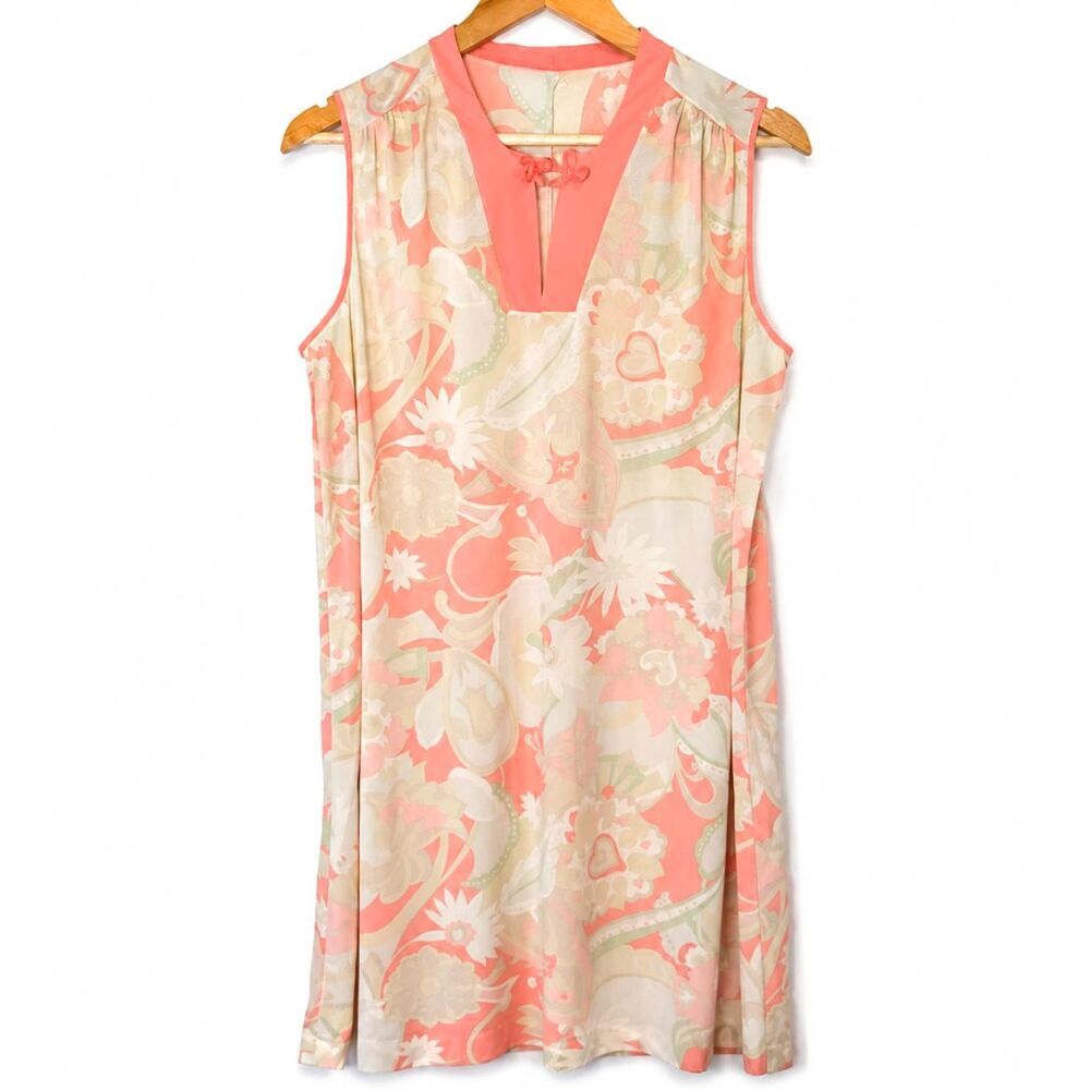 Vintage Lorraine Floral House Dress M Sleeveless Shift Dress 60s-70s Retro